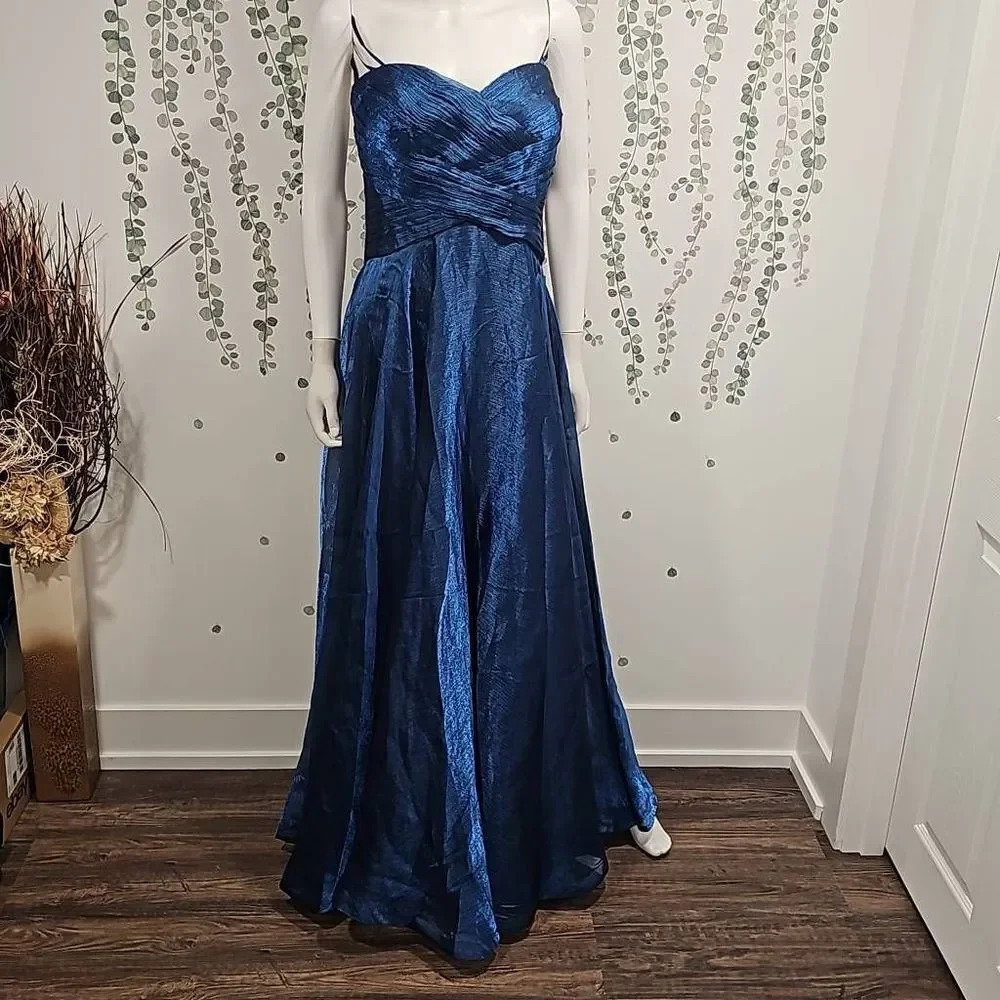 La Femme Dress Strapless Metallic Organza Ball Gown Formal Blue Sz 12 - Picture 3 of 10